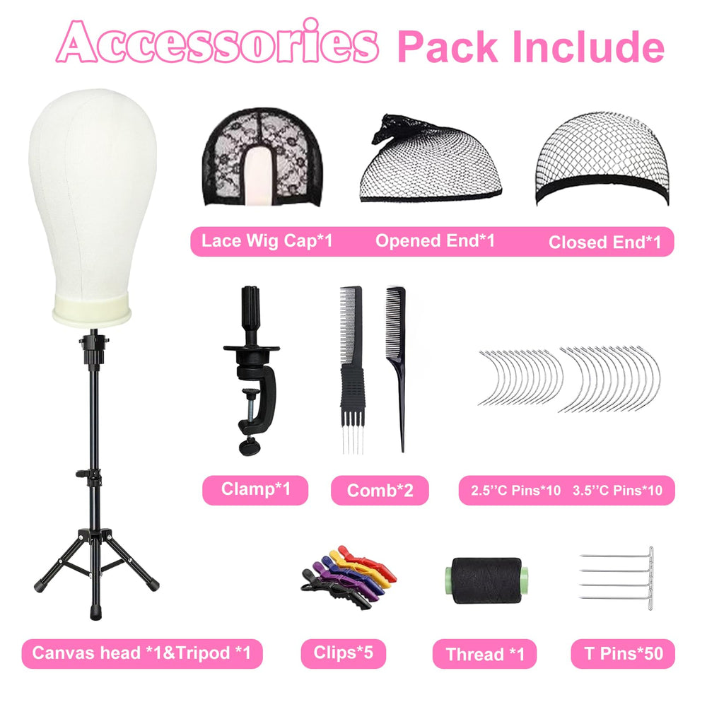 Firstwon spare thread helps securing accessories during wig-making practice.