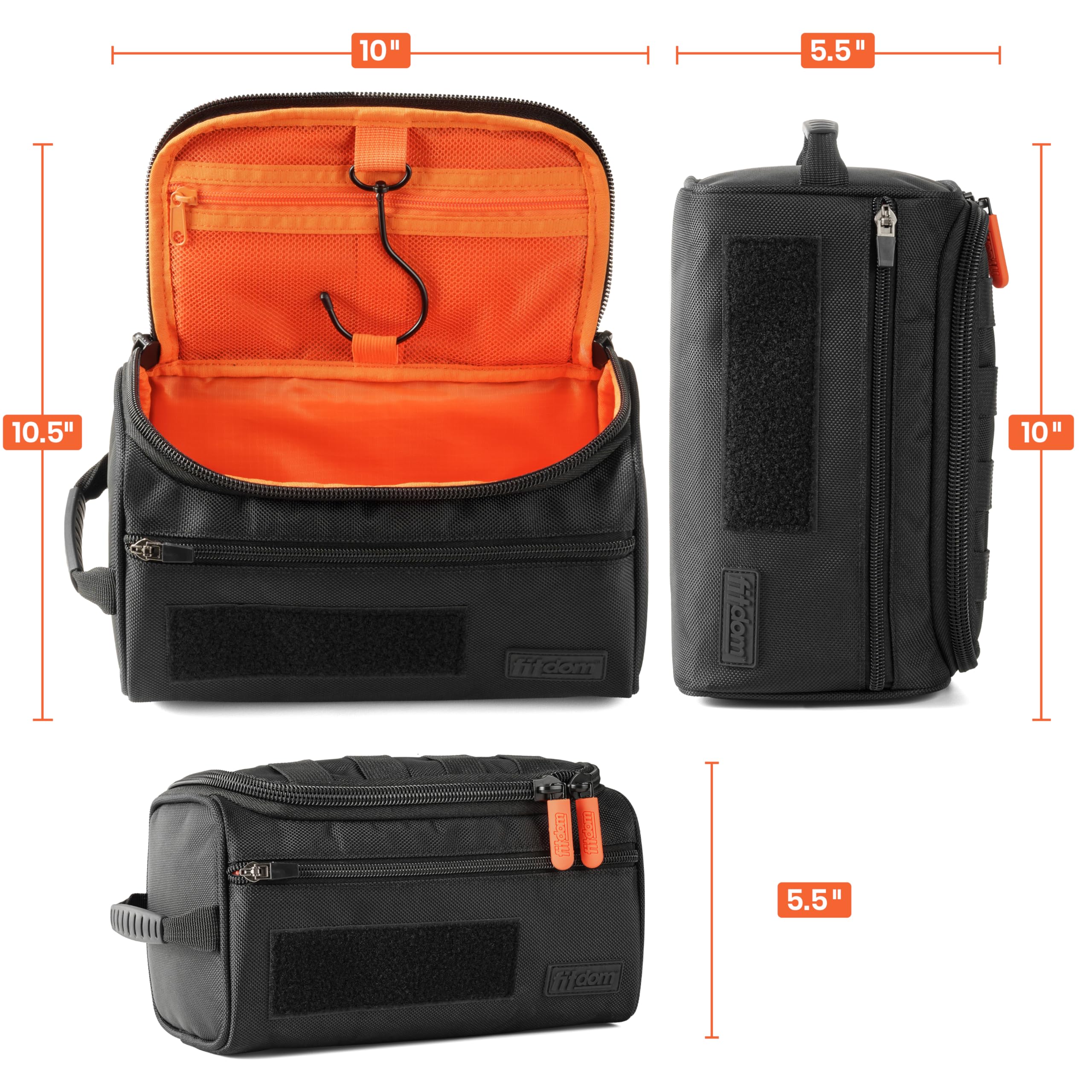 Fitdom hanging toiletry bag front wet pocket holds damp items securely