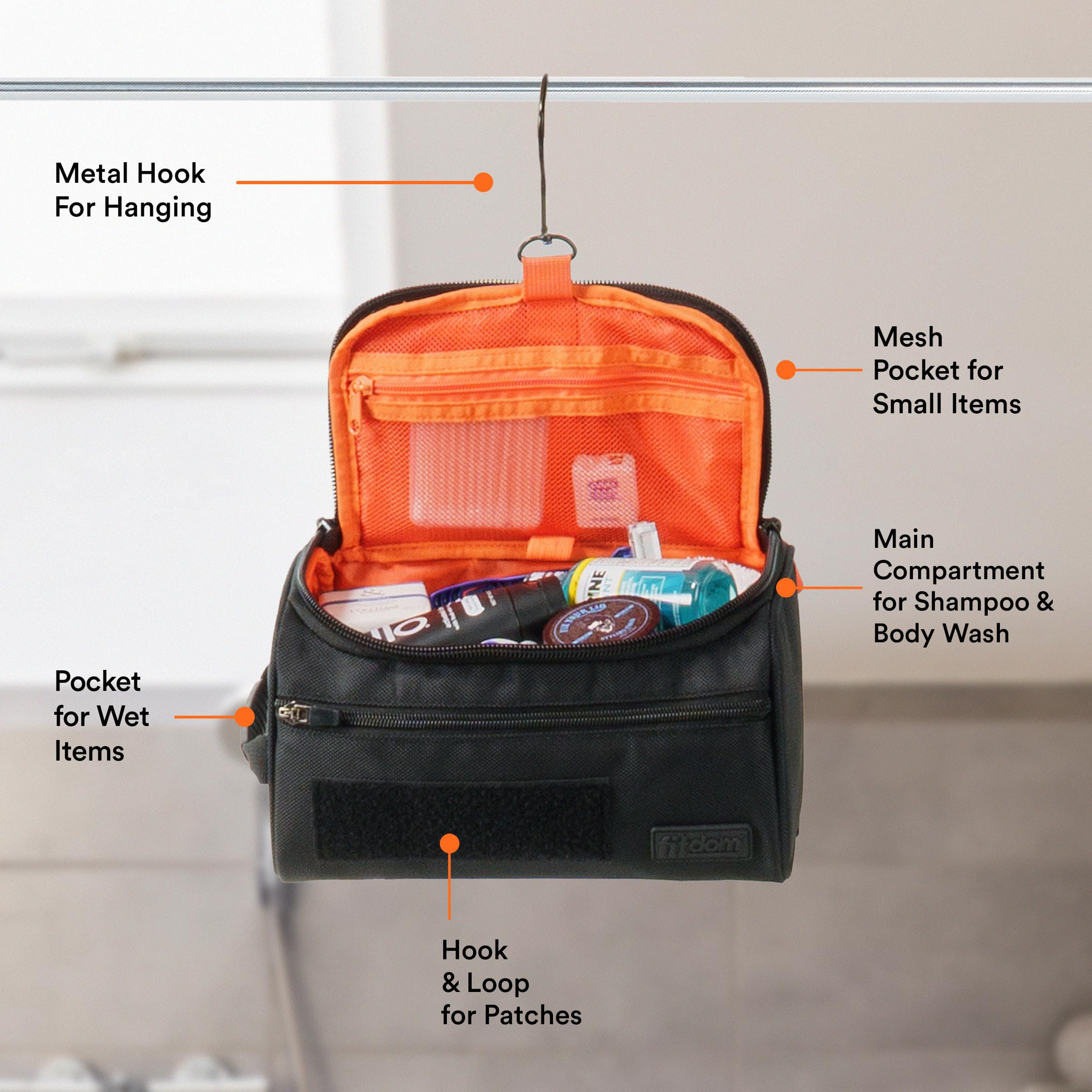 Fitdom hanging toiletry bag interior mesh pocket for small items visibility