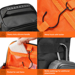 Fitdom hanging toiletry bag MOLLE panel and silicone handle offer modular versatility