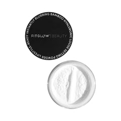 Fitglow Bamboo Hyaluronic Loose Powder jar shows weightless, pore-blurring finish.