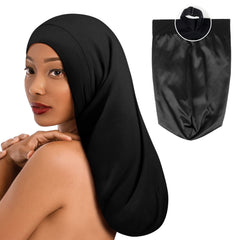 Fittia Long XL Silk Satin Bonnet inner double-layer view protects hair while sleeping.