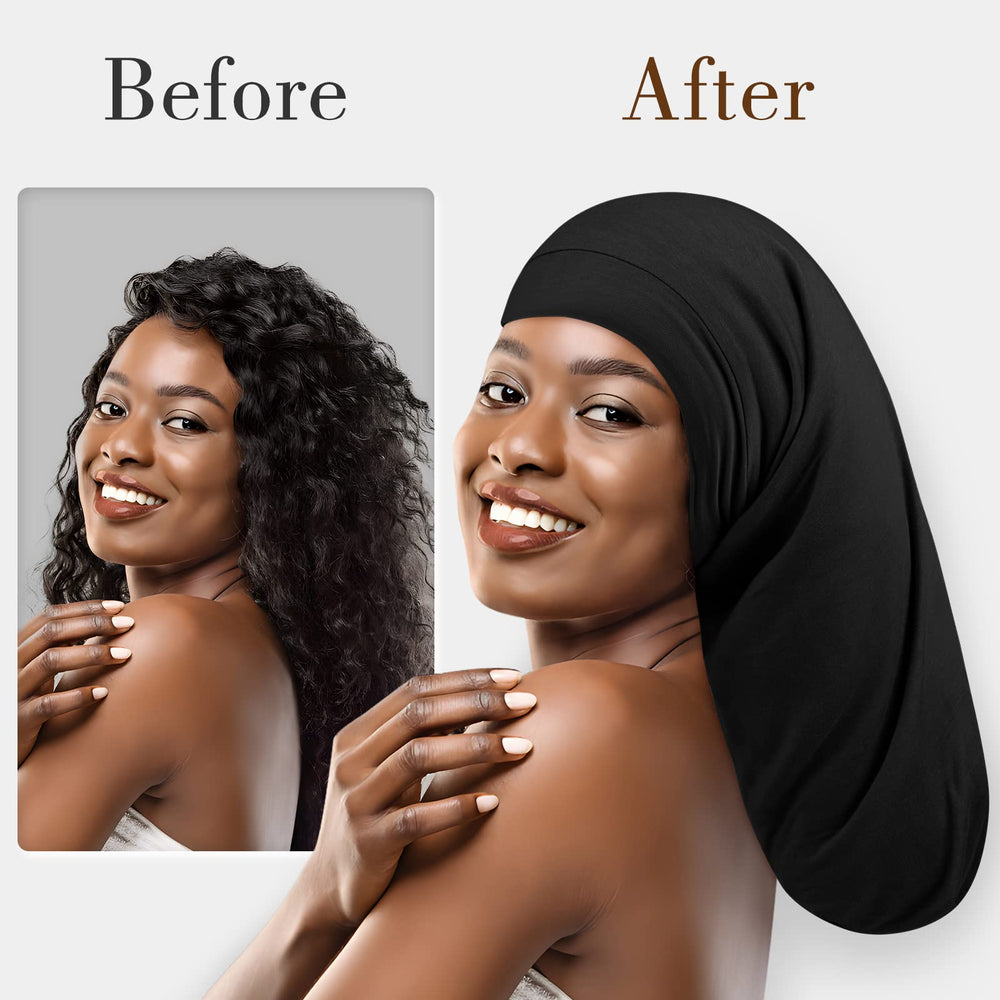 Fittia Long XL Silk Satin Bonnet for braids and long hair coverage.