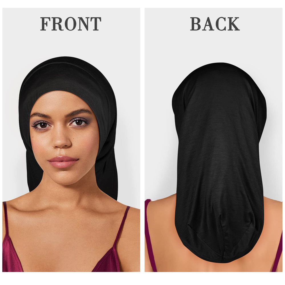 Fittia Long XL Silk Satin Bonnet wraps hair for protection.