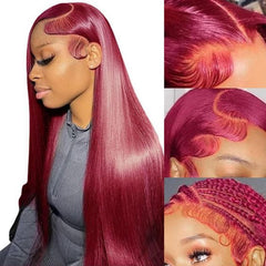 Fiumer Burgundy Wig 28inch lace front front view for natural hairline and seamless parting.