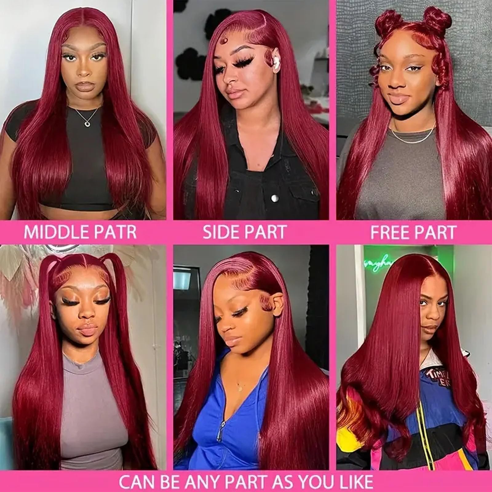 Fiumer Burgundy Wig 28inch pre-plucked baby hair for easy styling.