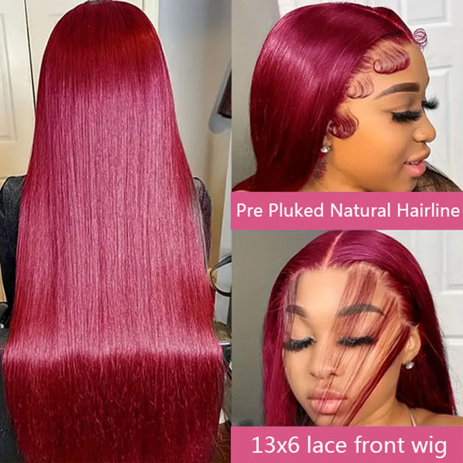 Fiumer Burgundy Wig 28inch straight texture for smooth, daily wear.