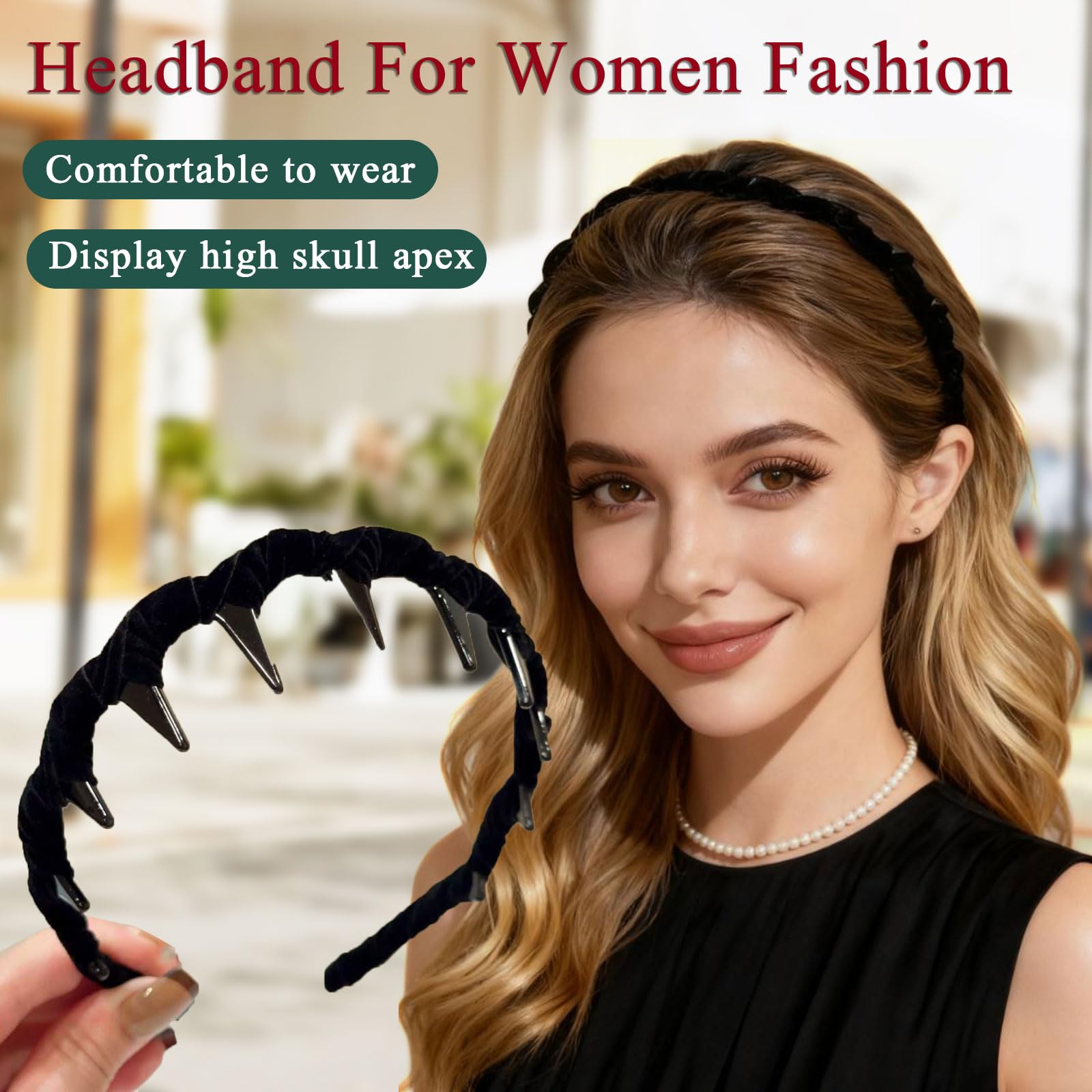 five-pcs zig-zag-headbands closeup-teeth showing non-slip grip