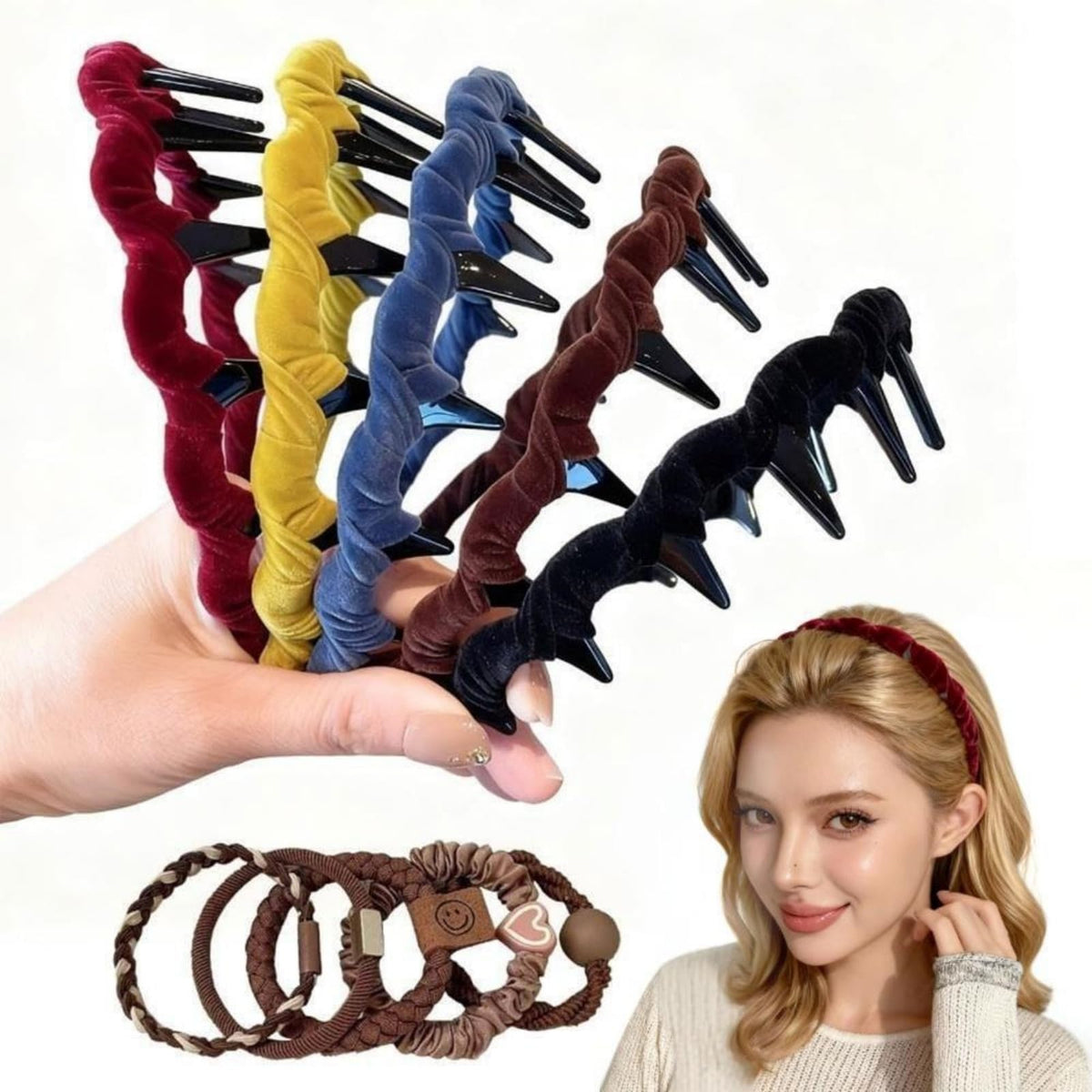 five-pcs zig-zag-headbands on-model secure-fit daily wear