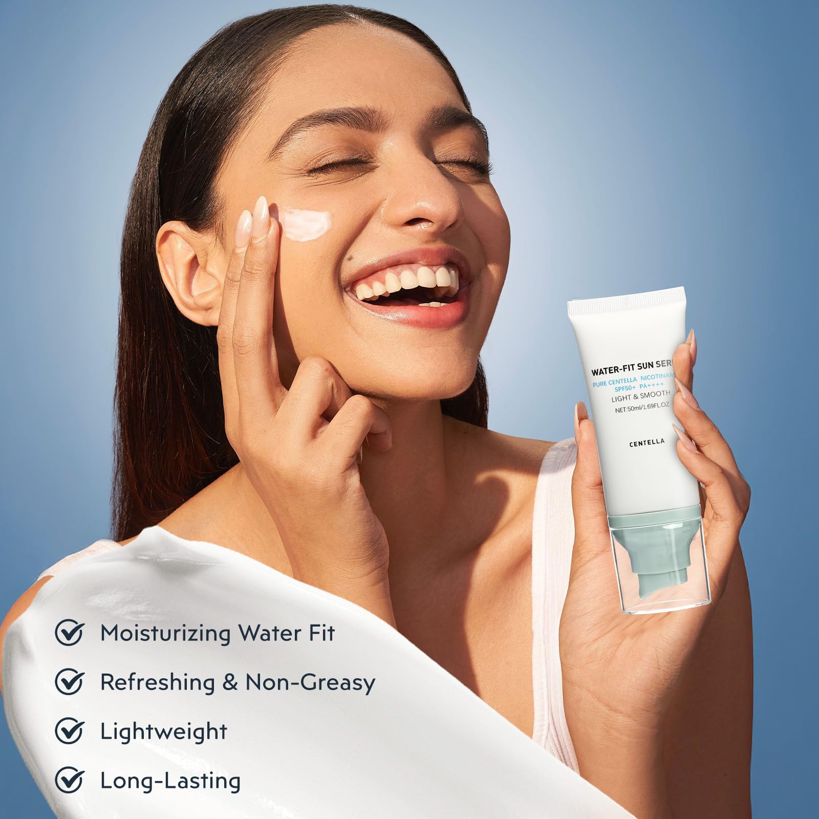 Fivefulu Centella Sunscreen water-like texture delivers lightweight hydration