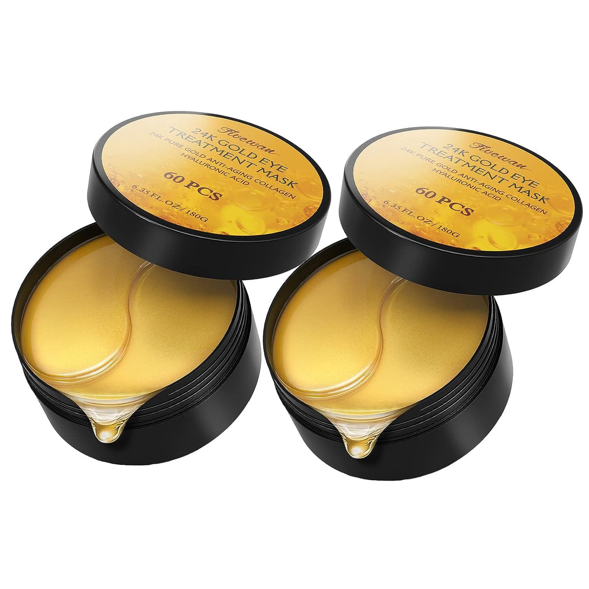Fivewan 24k gold under-eye patches packaging highlights premium design for at-home use