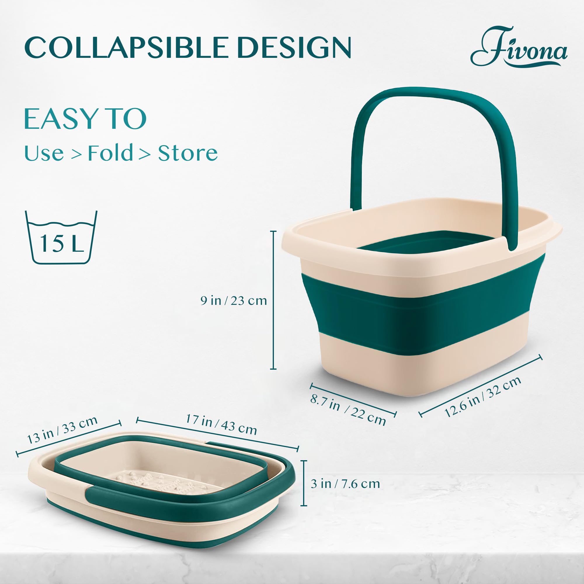 FIVONA collapsible foot bath basin folded for compact storage and easy stowing.