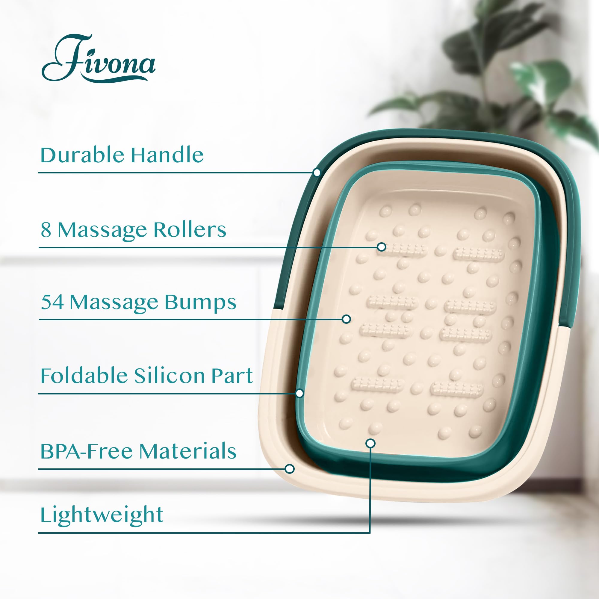 FIVONA foot bath basin with massage rollers and bumps providing soothing rub.