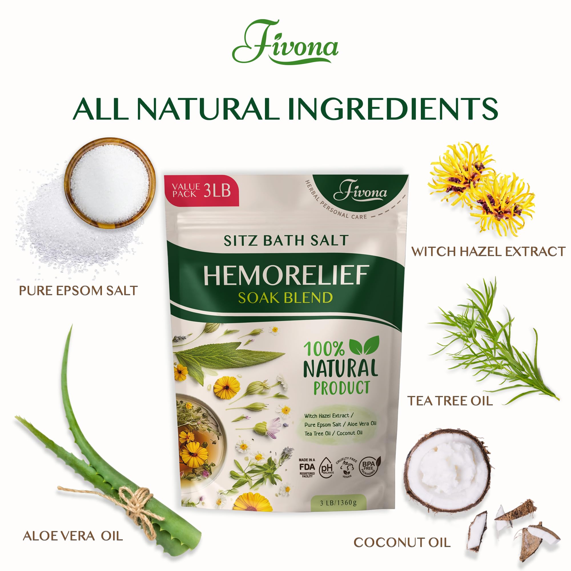 FIVONA ingredients close-up highlights coconut oil and aloe for skin nourishment