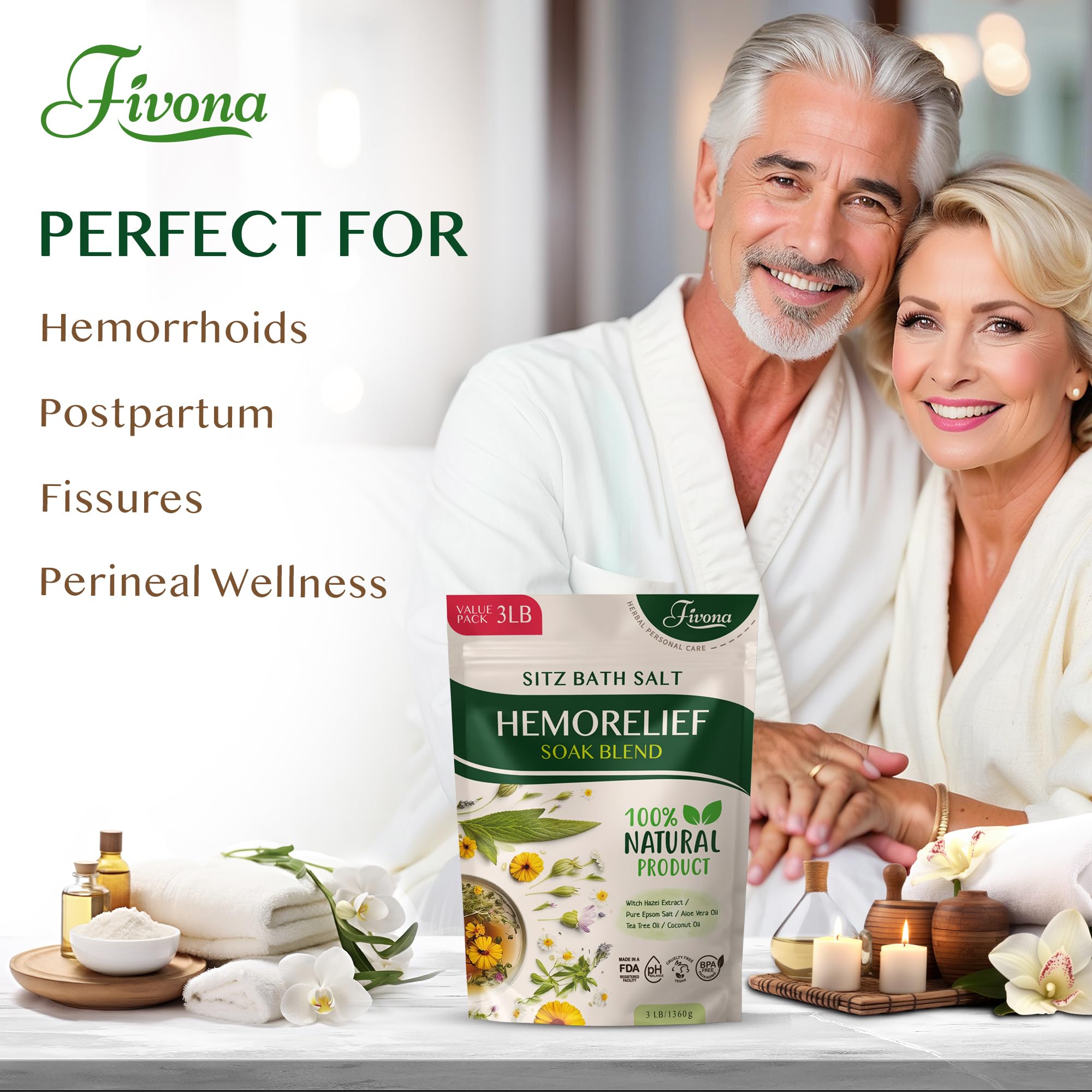 FIVONA salts in warm bath illustrating soothing postpartum care