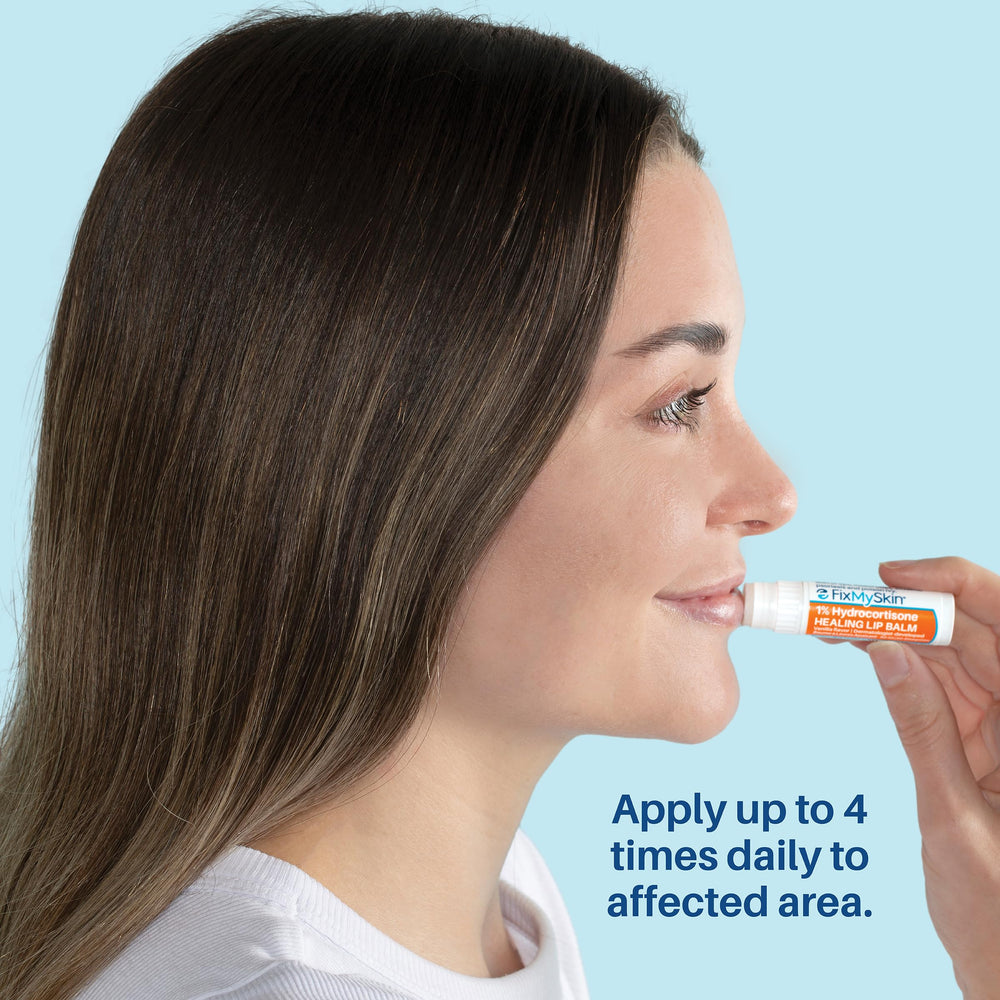 FixMySkin healing-stick in use demonstrates discreet cold sore comfort.