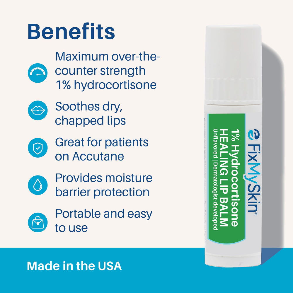 FixMySkin travel-friendly lip balm tube ideal for on-the-go relief.