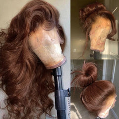 FKFO 200% density chocolate brown wig frontal view for natural daily wear