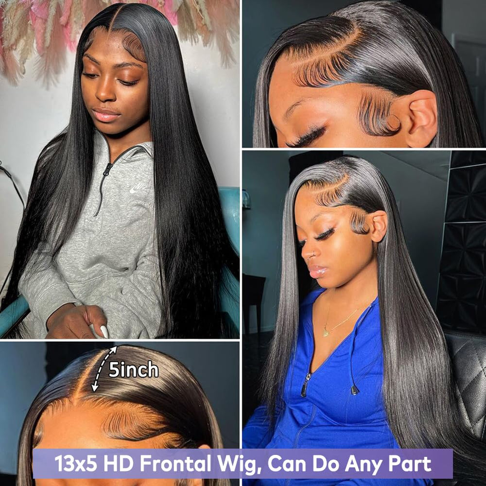 Flady 180-density straight HD wig close-up highlights full, voluminous look.