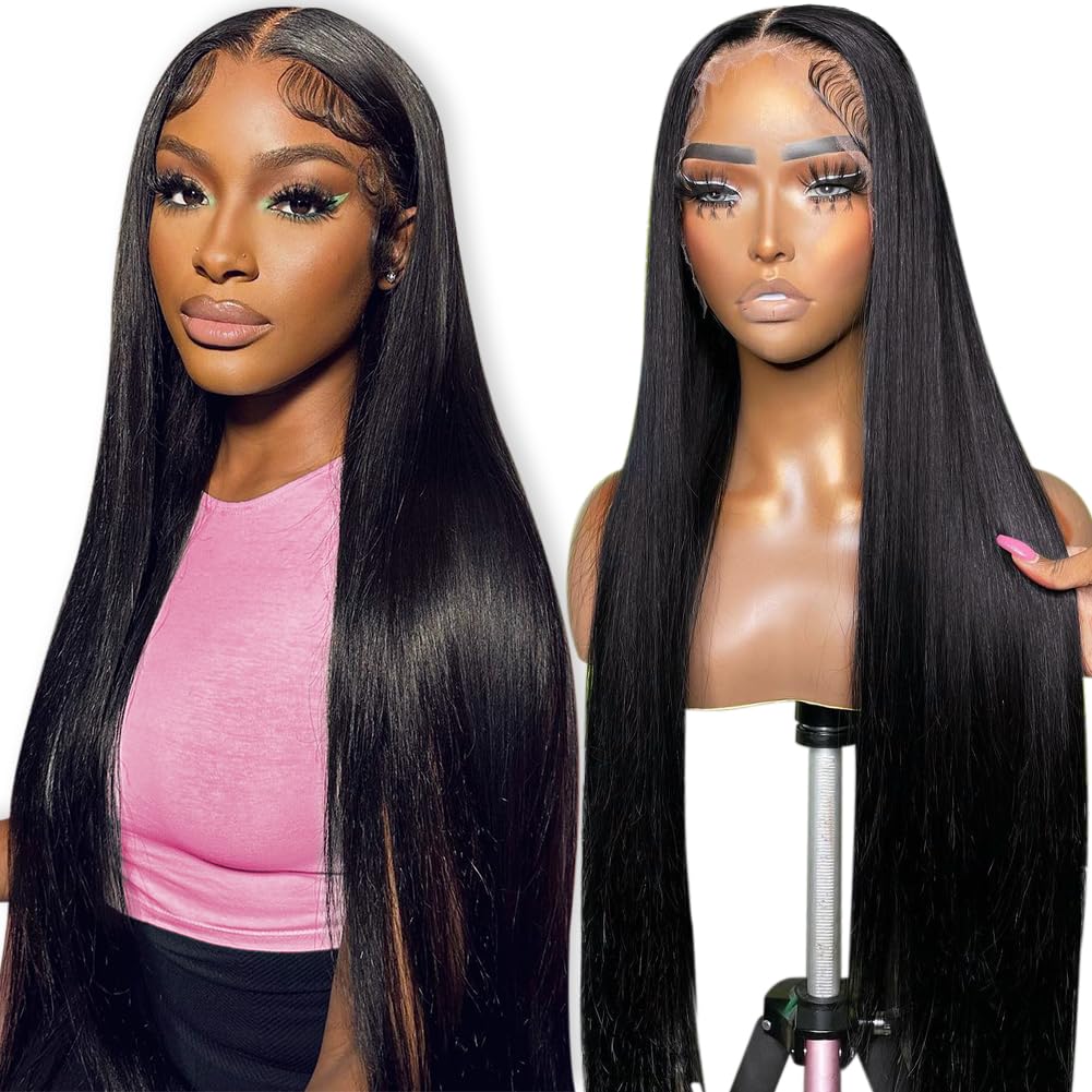 Flady 28-inch straight HD lace-front wig close-up showing natural hairline for seamless styling.