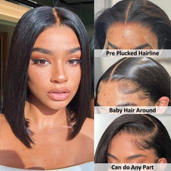 Flady natural black bob wig lace-front closeup shows baby hair and seamless melt