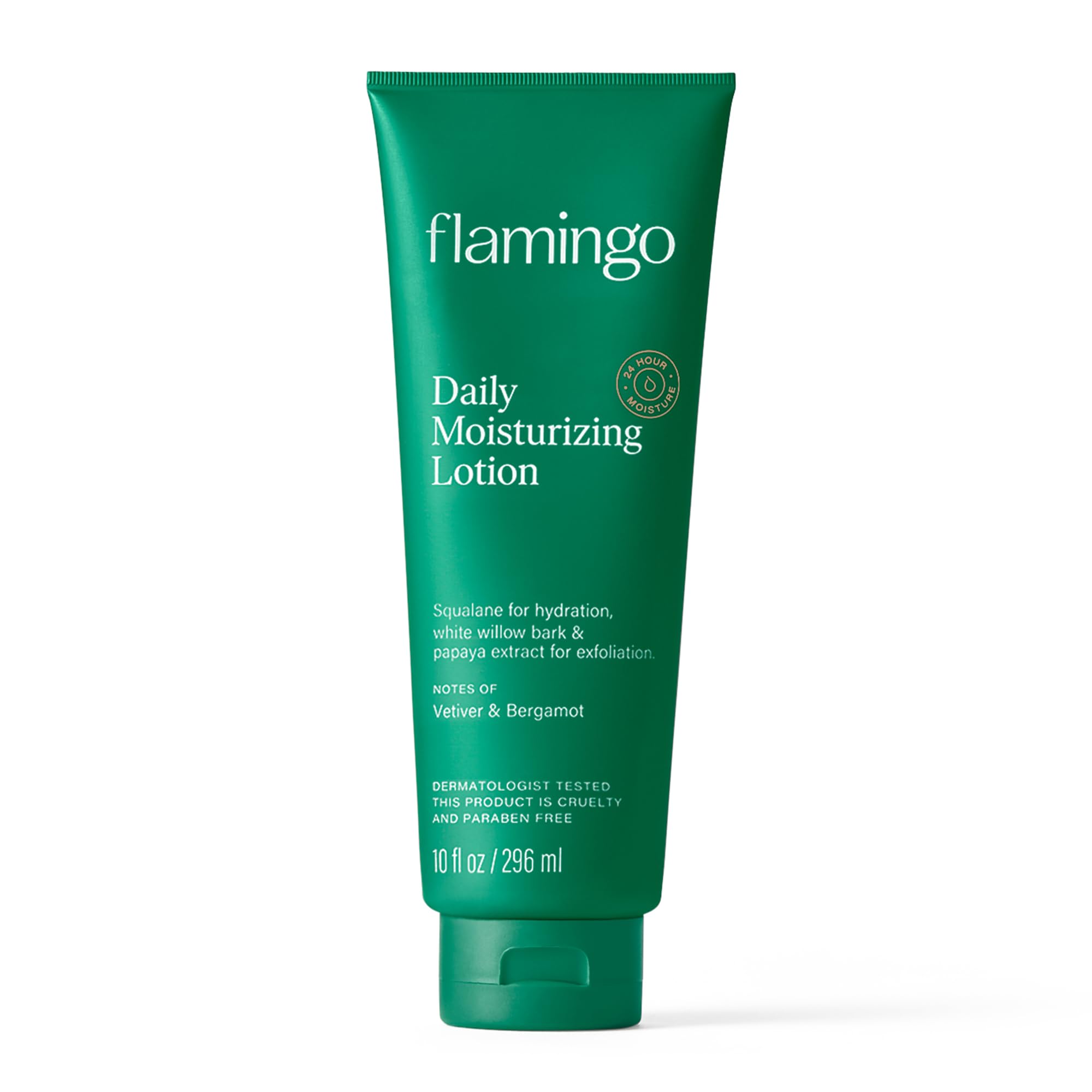 Flamingo Daily Moisturizing Lotion bottle highlights easy-to-use hydration for daily skin care