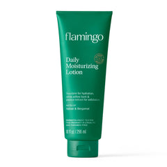 Flamingo Daily Moisturizing Lotion bottle highlights easy-to-use hydration for daily skin care