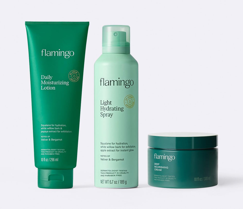 Flamingo Daily Moisturizing Lotion applied during morning routine for everyday ease