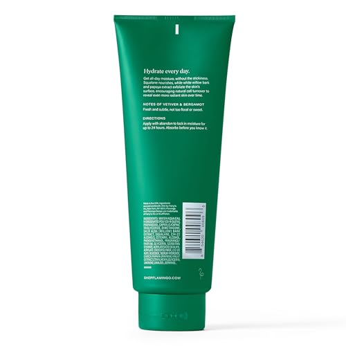 Flamingo Daily Moisturizing Lotion texture close-up shows fast-absorbing, non-greasy hydration