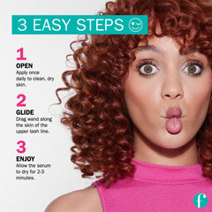 FLASHSERUM applicator close-up shows precise upper lash line application