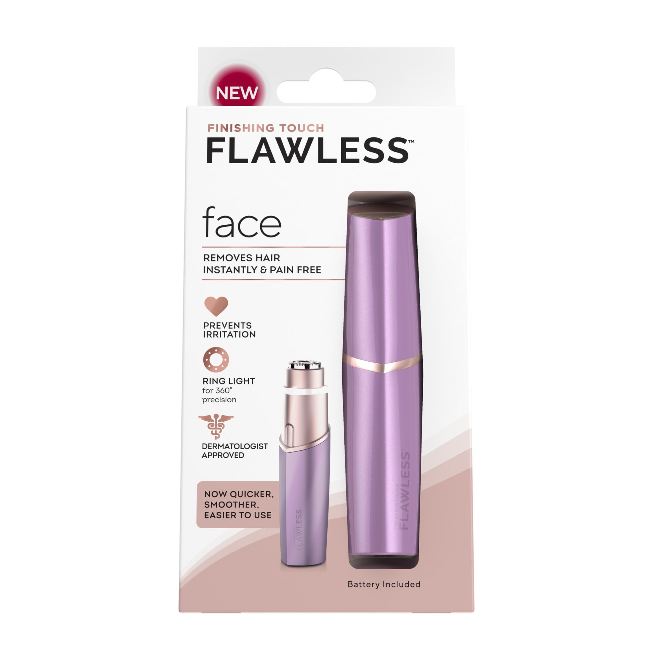 Flawless Finishing Touch Lavender cap protects the device for discreet travel.