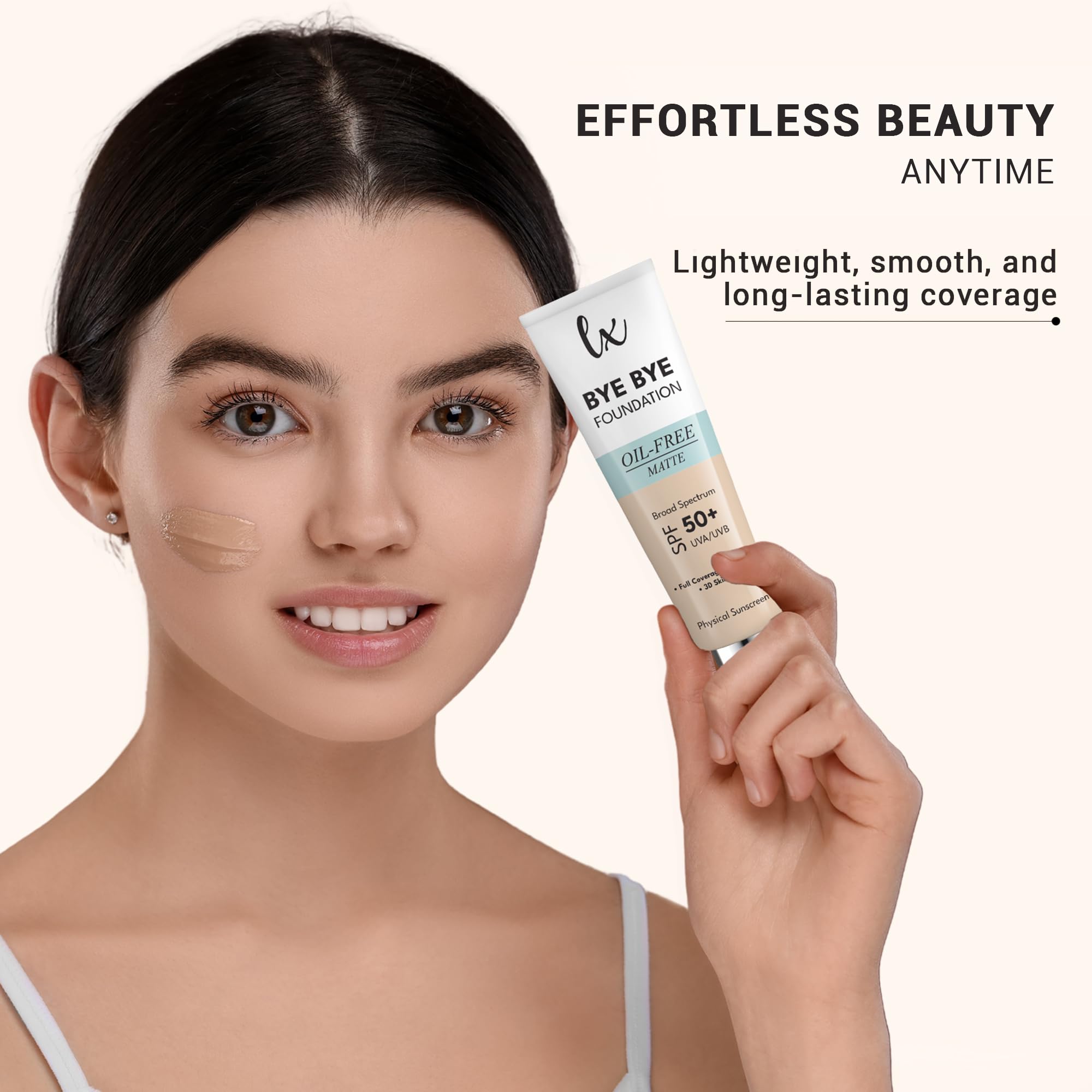 Travel-friendly Bye Bye Foundation packaging supports quick touch-ups on the go.