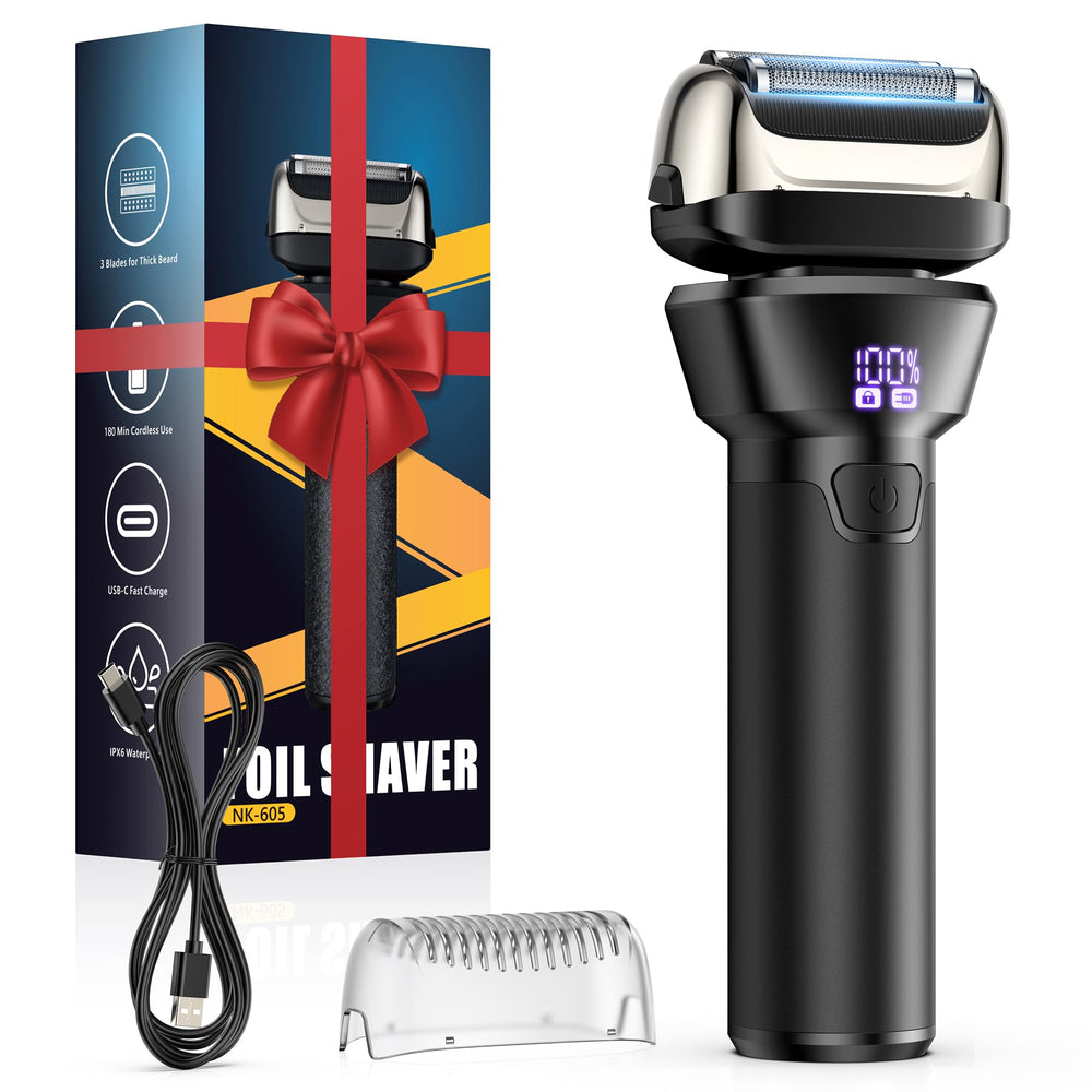 Fleaks Funly electric foil shaver showing 4D heads for a precise, adaptive shave.
