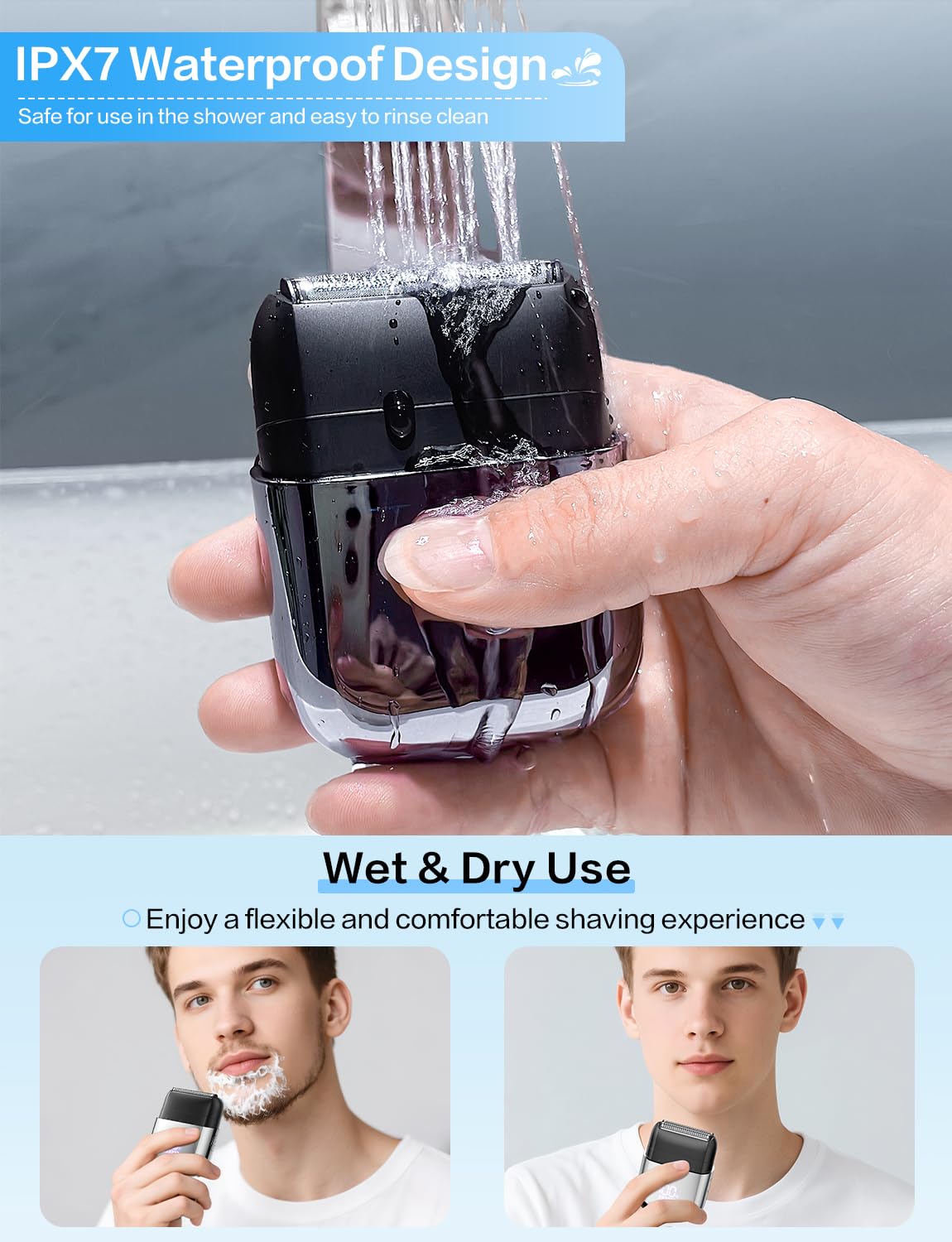 Fleaks Funly IPX7 waterproof shaver suitable for wet or dry use.