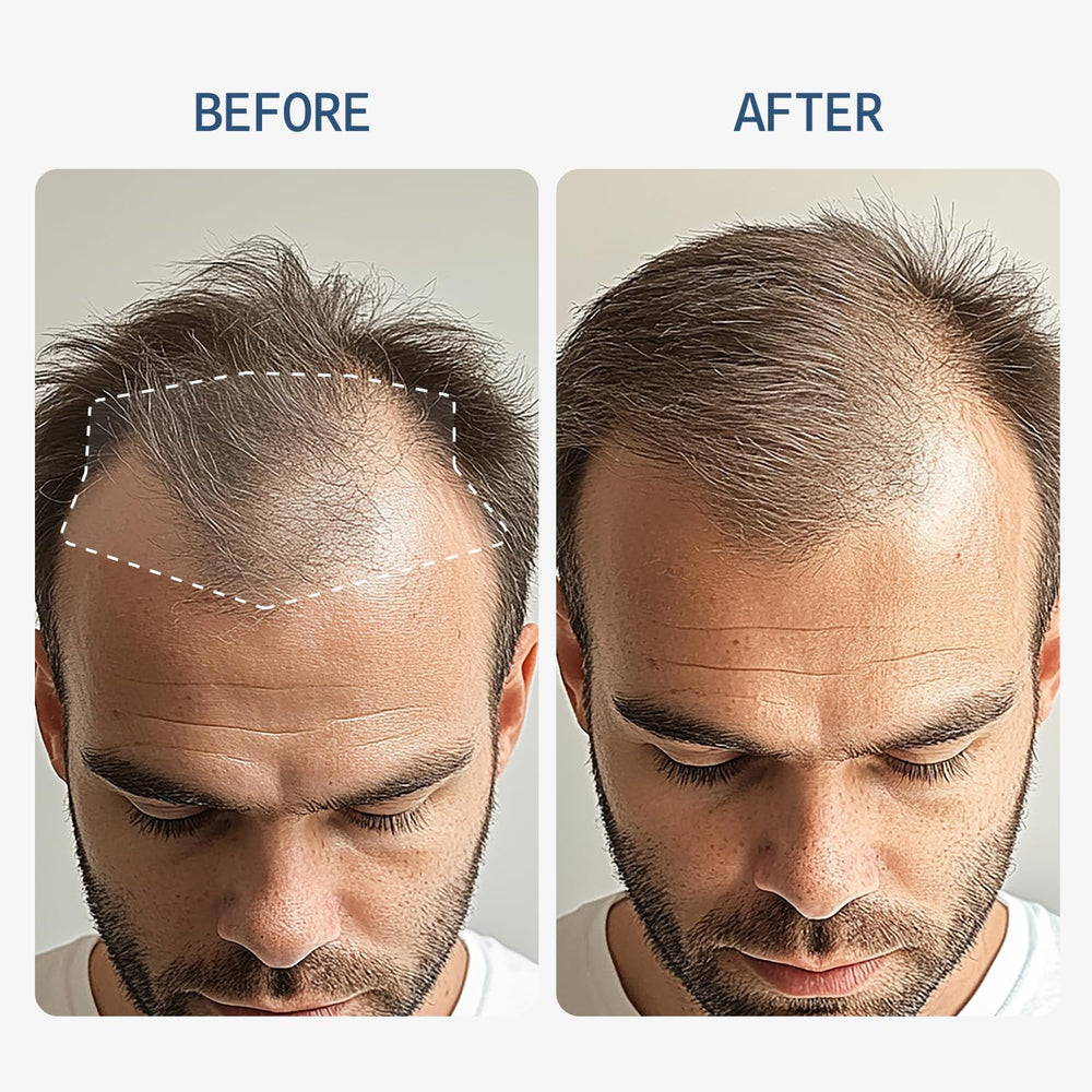 Fleava serum drops being applied to thinning scalp for targeted care.