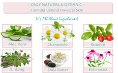 Fleur De Lis Naturals packaging label highlights pure organic ingredients for all skin types.