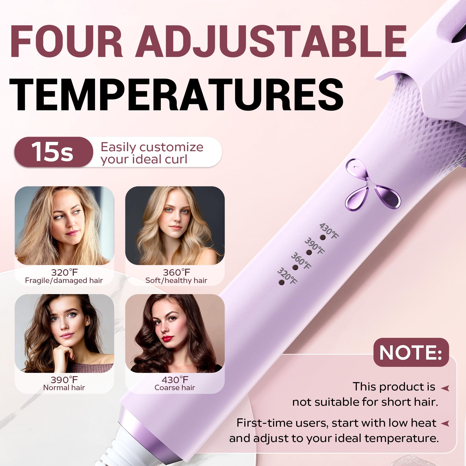 FlexiGlide purple curler 2-way rotation feature demonstrated for versatile left- or right-direction curls.