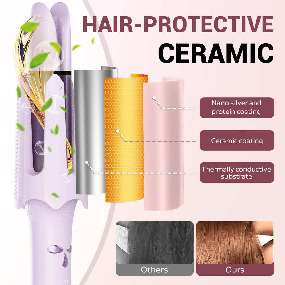 FlexiGlide purple curler uses ceramic coating and negative ions for moisture retention.