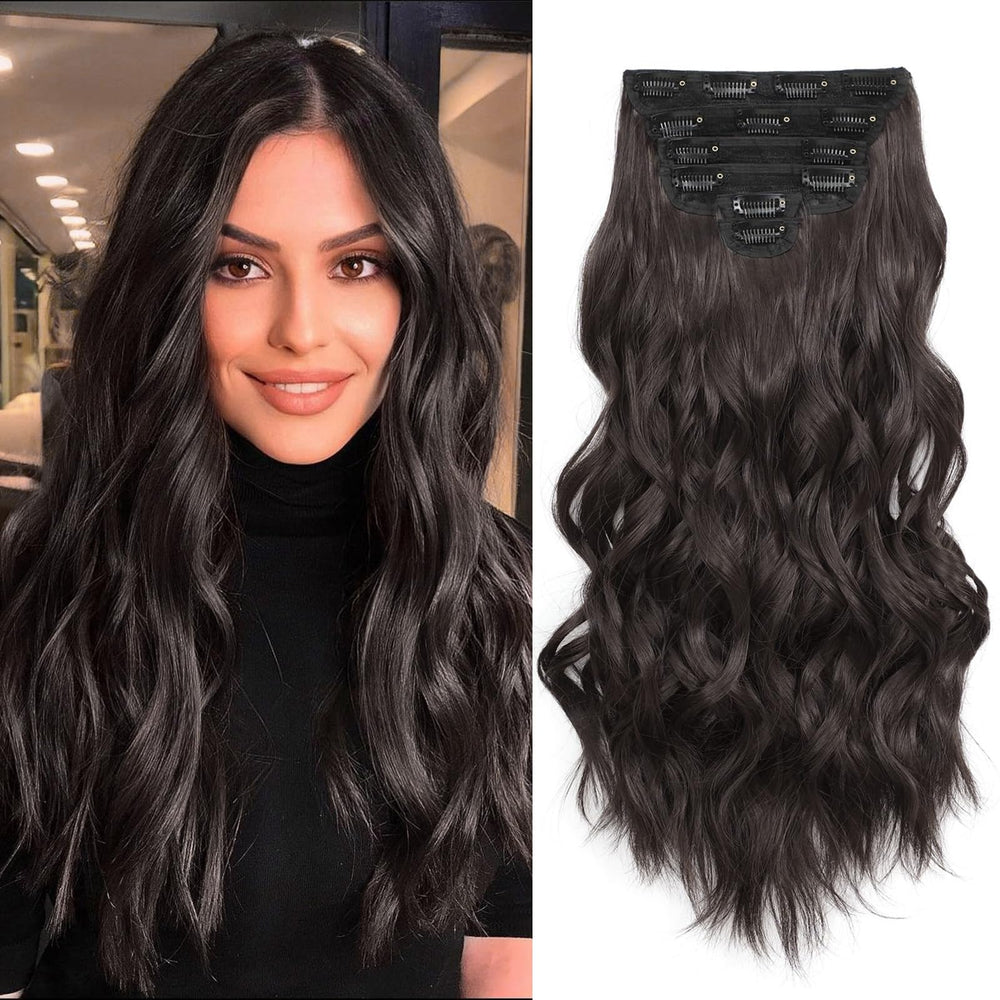 Fliace clip-in extensions six-piece set with wefts for instant volume.