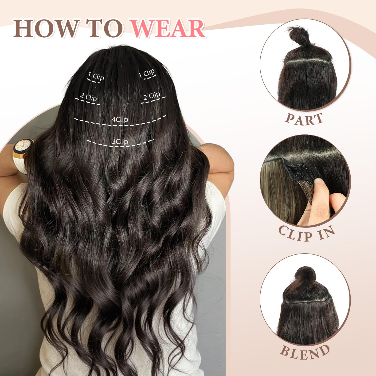 Fliace three-clip 5.5-inch wide weft for versatile styling.