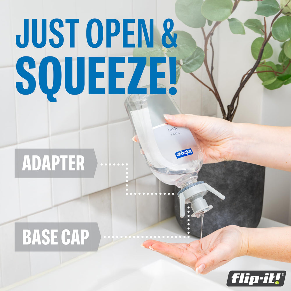 Flip-It! no-waste benefit highlights reduced product waste during dispensing.