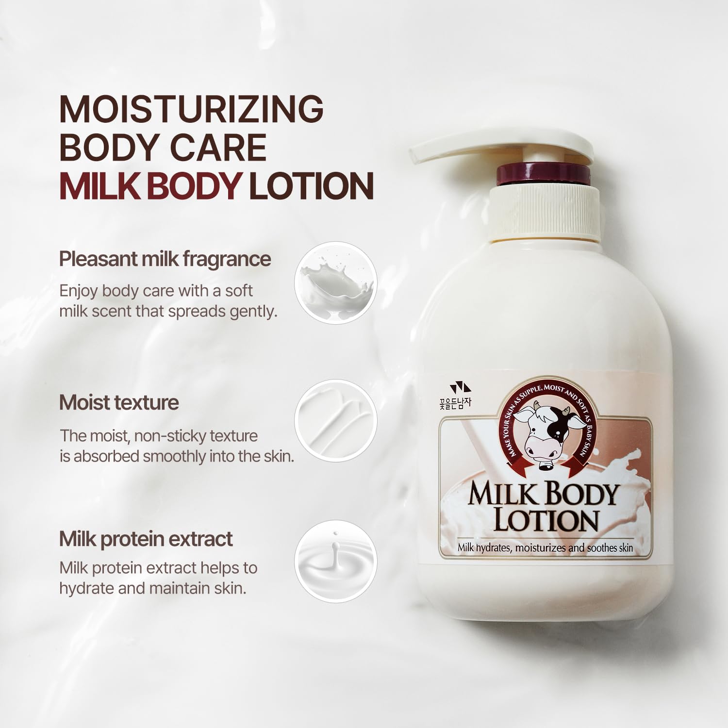 Flor de Man COSMOCOS Somang Milk bottle on bathroom shelf hints daily body care