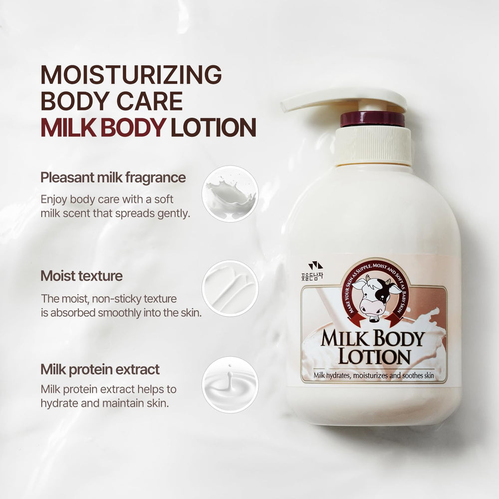 Flor de Man COSMOCOS Somang Milk bottle on bathroom shelf hints daily body care