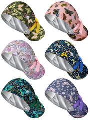 Floraltop butterfly-style satin lined scrub cap for secure all-day comfort