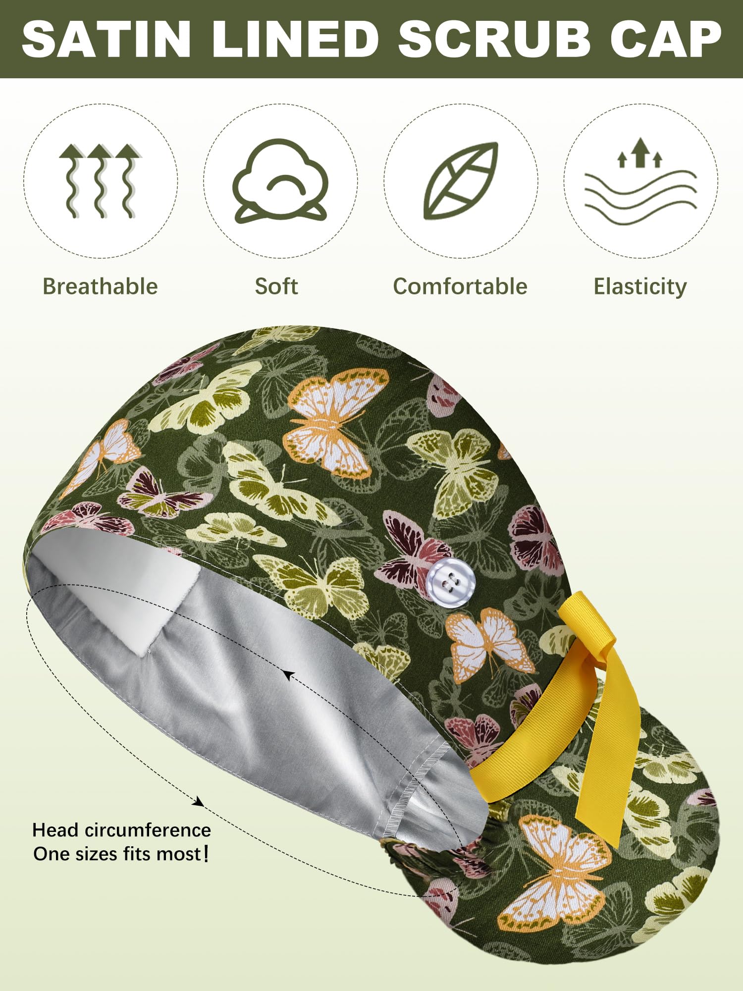 Floraltop cotton satin blend cap stays breathable during long shifts