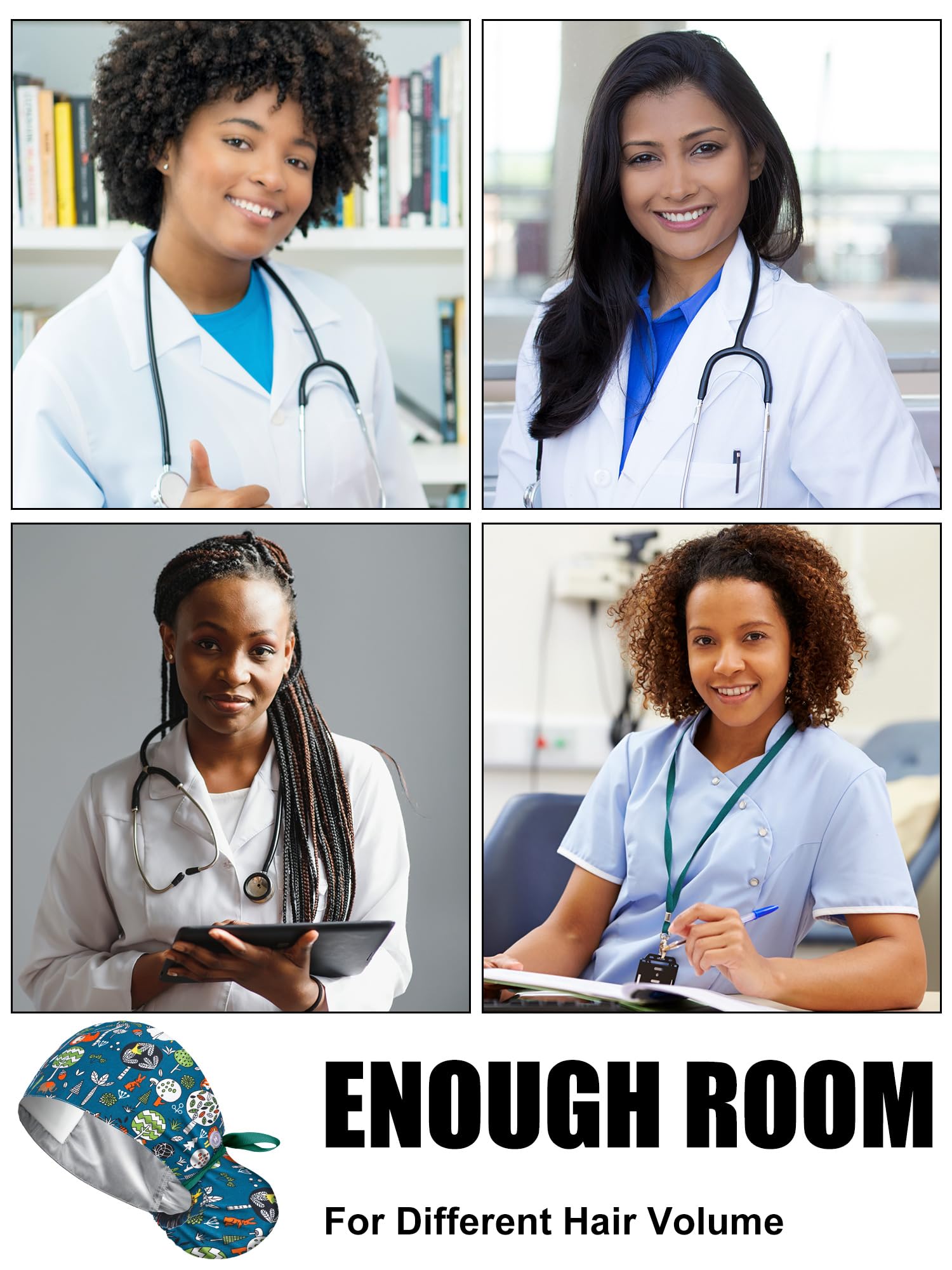 Floraltop multi-use bouffant scrub cap suitable for work, spa, or kitchen settings.