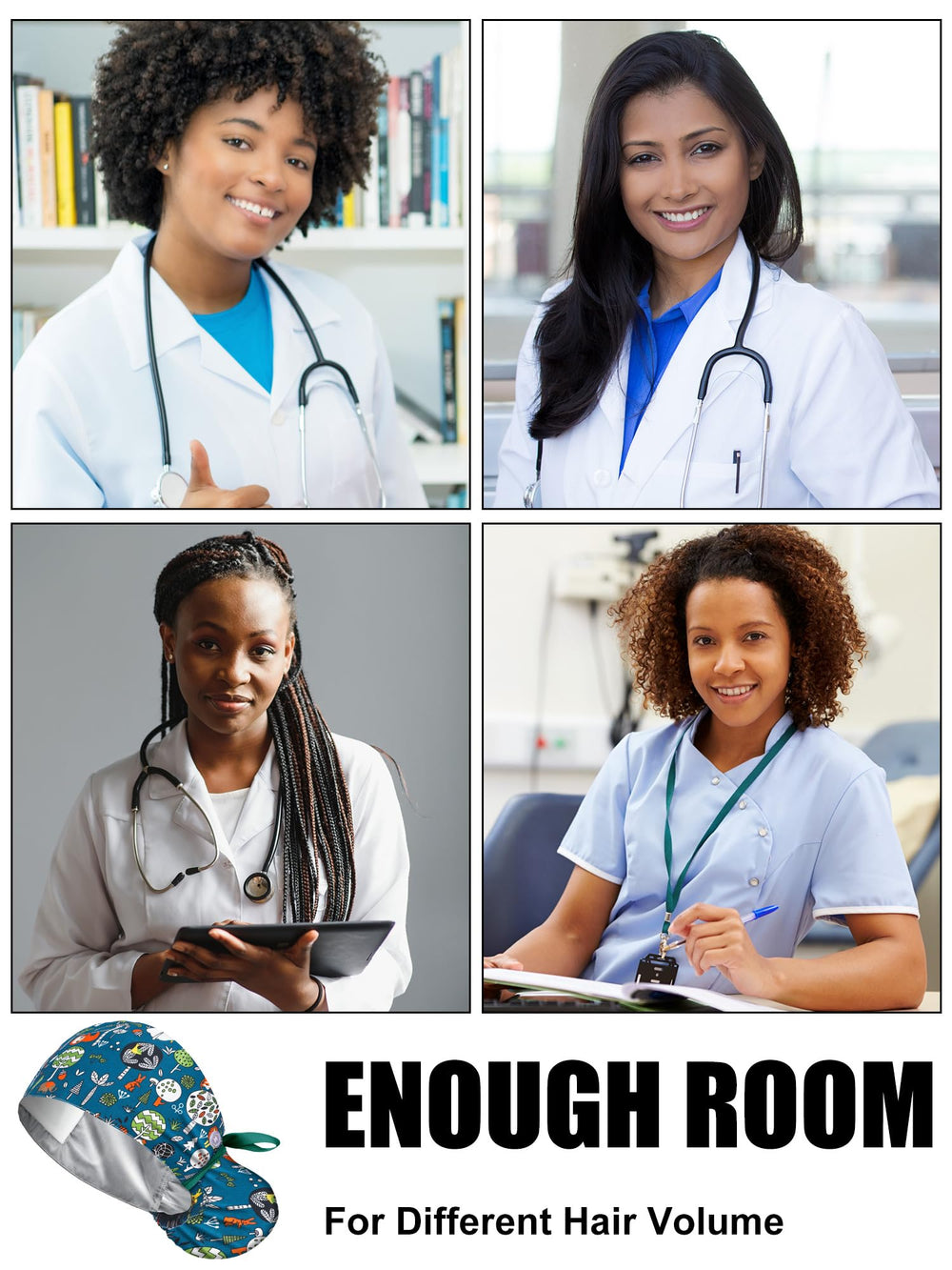 Floraltop multi-use bouffant scrub cap suitable for work, spa, or kitchen settings.