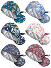 Floraltop satin-lined scrub cap six-pack designs for all-day comfort and style.