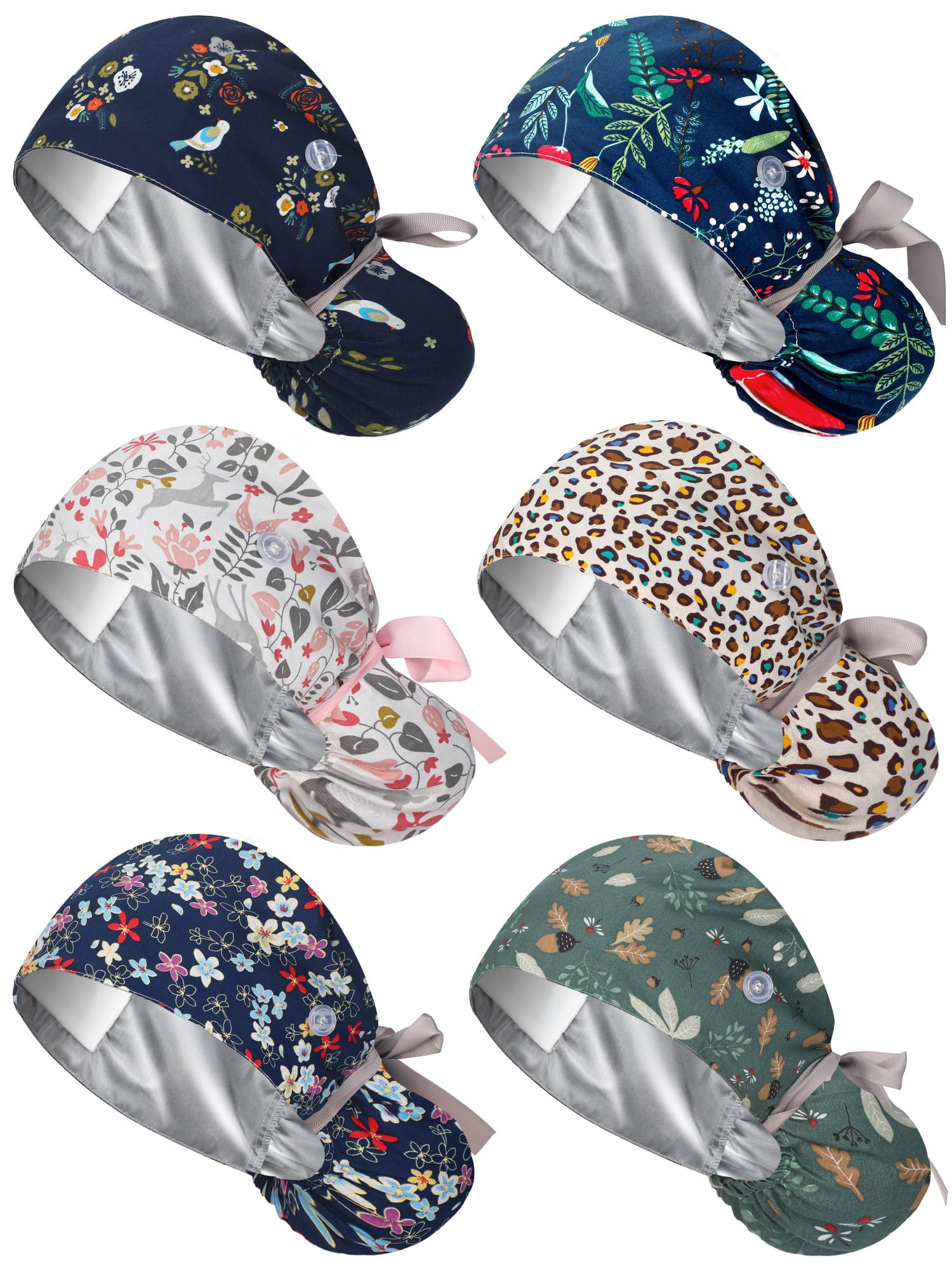Floraltop satin lined scrub cap front view highlights breathable comfort for long shifts