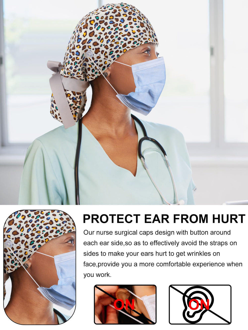 Floraltop satin lined scrub cap pack shot displays six designs in one